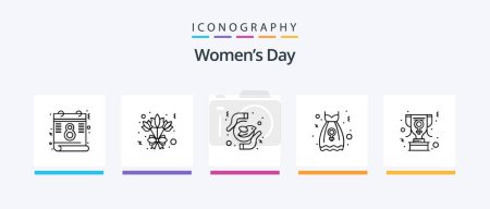 Téléchargez les illustrations : Femmes Day Line 5 Icône Pack Y compris les femmes. main. jour. jour.. Icônes créatives Design - en licence libre de droit
