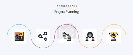 Téléchargez les illustrations : Project Planing Line Filled Flat 5 Icon Pack Including preference. configure. sharing. transfer. file - en licence libre de droit