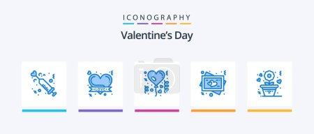Téléchargez les illustrations : Valentines Day Blue Pack de 5 icônes comprenant la fleur. amour. coeur romantique. coeur. célébration. Icônes créatives Design - en licence libre de droit