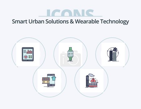 Téléchargez les illustrations : Smart Urban Solutions And Wearable Technology Line Filled Icon Pack 5 Icon Design. cyber. ar. pulse. concept. ubiquitous - en licence libre de droit