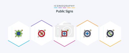 Illustration for Public Signs 25 FilledLine icon pack including public. frame. arrow. pharmacy. hospital - Royalty Free Image
