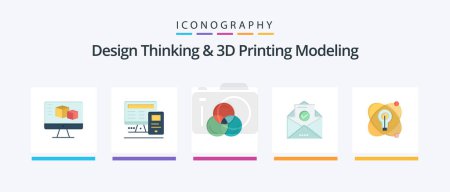 Téléchargez les illustrations : Design Thinking And D Printing Modeling Flat 5 Icon Pack Including nuclear. atom. rgb. education. email. Creative Icons Design - en licence libre de droit