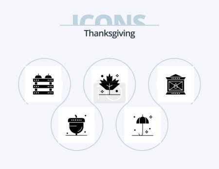 Téléchargez les illustrations : Thanksgiving Glyph Icon Pack 5 Icon Design. feu. thanksgiving. Parapluie. vacances. produits alimentaires - en licence libre de droit