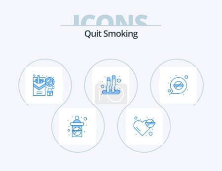 Téléchargez les illustrations : Arrêter de fumer Icône bleue Pack 5 Icône Design. fumer. Dehors. Problème. cigarette. fumer - en licence libre de droit