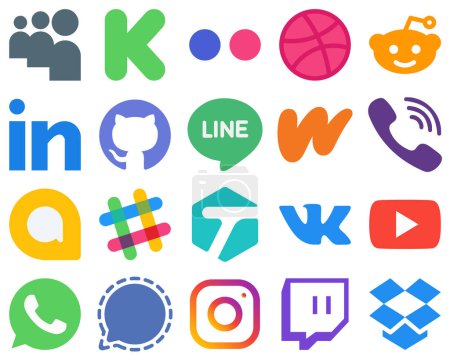 Illustration for 20 Flat Web Design Flat Social Media Icons spotify. professional. rakuten and literature icons. Gradient Icons Collection - Royalty Free Image