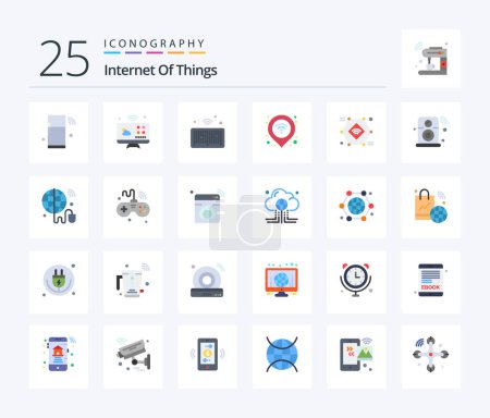Illustration for Internet Of Things 25 Flat Color icon pack including wifi. pin. internet of things. map. things - Royalty Free Image