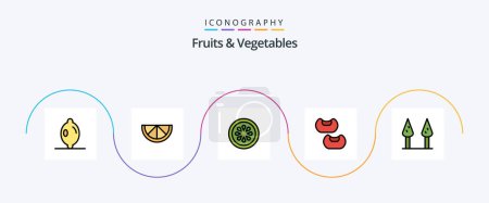 Téléchargez les illustrations : Fruits and Vegetables Line Filled Flat 5 Icon Pack Including . bean. - en licence libre de droit