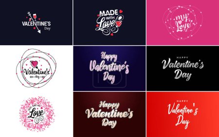 Téléchargez les illustrations : Happy Valentine's Day typography design with a watercolor texture and a heart-shaped wreath - en licence libre de droit