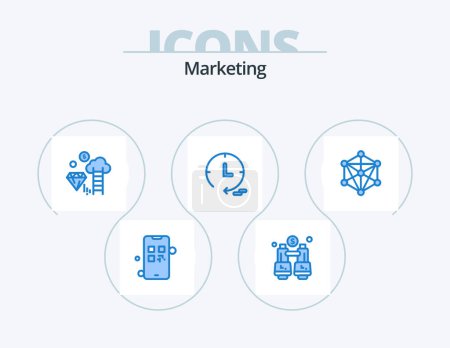 Téléchargez les illustrations : Marketing Blue Icon Pack 5 Icône Design. apprendre. données. dimond. Montre. commercialisation - en licence libre de droit