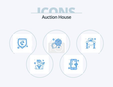 Téléchargez les illustrations : Auction Blue Icon Pack 5 Icon Design. communication. dialogue. phone. chat. law - en licence libre de droit