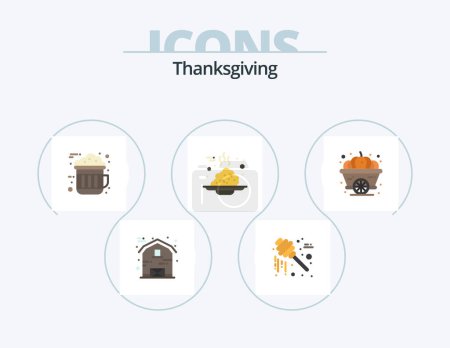 Téléchargez les illustrations : Thanksgiving Flat Icon Pack 5 Icon Design. automne. du porridge. chocolat. la nourriture. petit déjeuner - en licence libre de droit