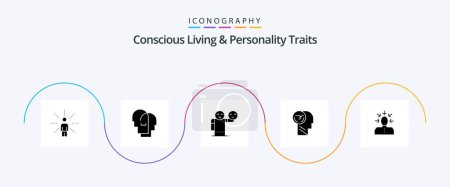 Téléchargez les illustrations : Concious Living And Personality Traits Glyph 5 Icon Pack Including speed. faster. feelings. brain. healthcare - en licence libre de droit
