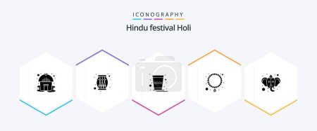 Ilustración de Holi 25 Glyph icon pack including hinduism. ganesha. glass. beliefs. necklace - Imagen libre de derechos