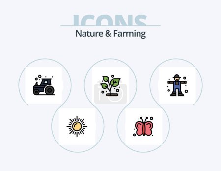 Illustration for Nature And Farming Line Filled Icon Pack 5 Icon Design. . garden. grow. fence. farm - Royalty Free Image