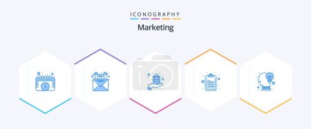 Illustration for Marketing 25 Blue icon pack including opinion. creative. presentation. brain. clipboard - Royalty Free Image