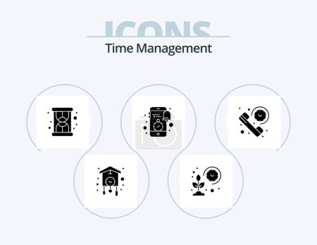 Ilustración de Time Management Glyph Icon Pack 5 Icon Design. news. smartphone. grow. notification. productivity - Imagen libre de derechos