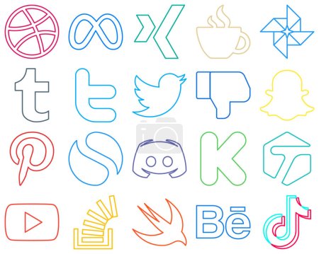 Illustration for 20 Fully Editable Colourful Outline Social Media Icons such as message. simple. tumblr. pinterest and facebook Unique and high-resolution - Royalty Free Image