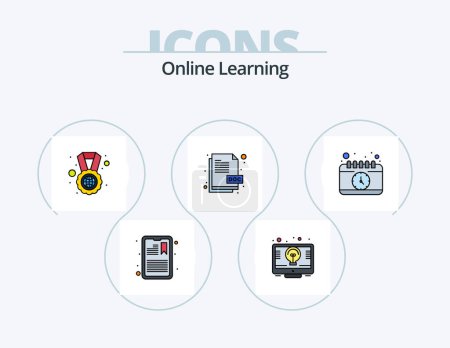 Téléchargez les illustrations : Online Learning Line Filled Icon Pack 5 Icon Design. learning. information. book. info. assignment - en licence libre de droit