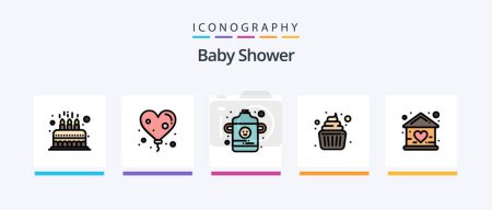 Téléchargez les illustrations : Baby Shower Line Filled 5 Icon Pack Including decorative flowers. toy. baby. ball. trolley. Creative Icons Design - en licence libre de droit