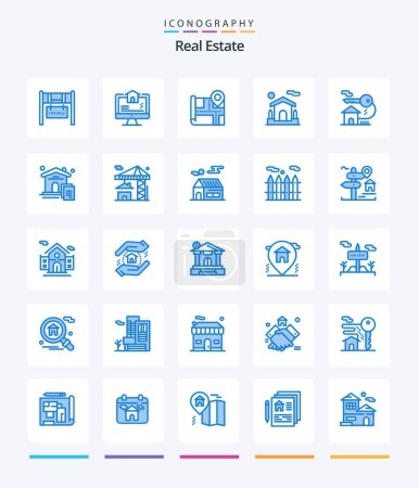 Ilustración de Creative Real Estate 25 Blue paquete de iconos, tales como bienes raíces. A casa. mapa. patrimonio. casa - Imagen libre de derechos