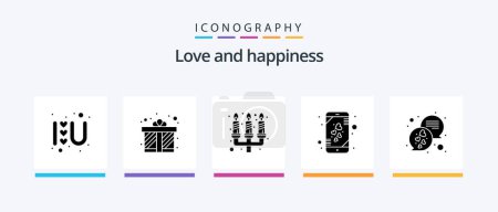 Illustration for Love Glyph 5 Icon Pack Including love. smart phone. candle. mobile. heart. Creative Icons Design - Royalty Free Image