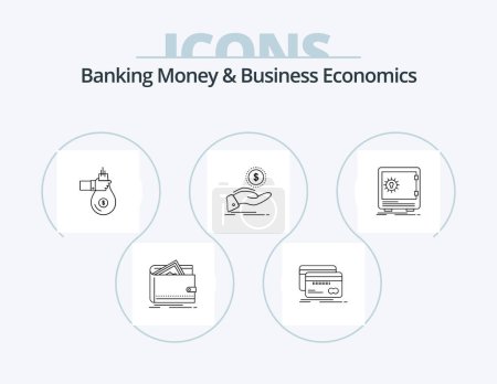 Téléchargez les illustrations : Banking Money And Business Economics Line Icon Pack 5 Icon Design. flow. money. funds. finance. cut - en licence libre de droit