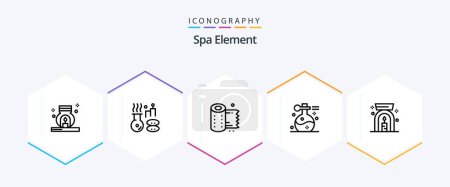 Illustration for Spa Element 25 Line icon pack including aroma spa lamp. spa. cleaning. oil. beauty - Royalty Free Image