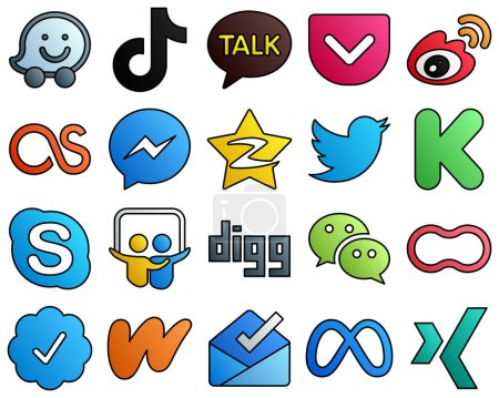 Illustration for Filled Line Style Social Media Icon Set tencent. fb. weibo. facebook and lastfm 20 Professional icons - Royalty Free Image