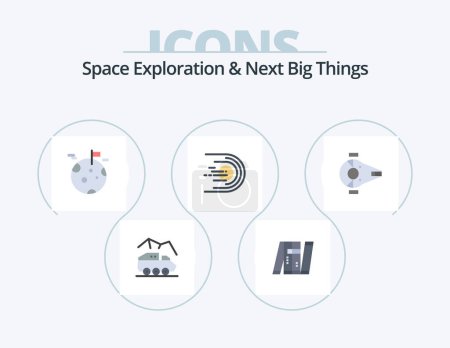 Téléchargez les illustrations : Space Exploration And Next Big Things Flat Icon Pack 5 Icon Design. light. comet. intelligent. asteroid. giant - en licence libre de droit