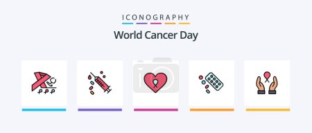Ilustración de La línea del Día Mundial del Cáncer llenó 5 paquetes de iconos, incluido el pulso. Corazón. medicina. ecg. cáncer. Diseño de iconos creativos - Imagen libre de derechos