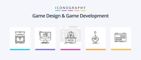 Téléchargez les illustrations : Game Design et Game Development Line 5 Icon Pack Y compris le fichier. code. récompense. script. développeur. Icônes créatives Design - en licence libre de droit