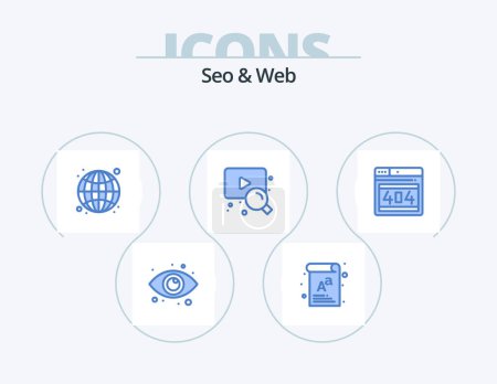 Téléchargez les illustrations : Seo et Web Blue Icon Pack 5 Icon Design. page web. seo. globe. fouille. web - en licence libre de droit