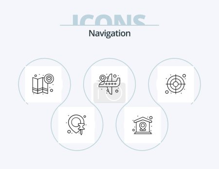 Illustration for Navigation Line Icon Pack 5 Icon Design. restaurant. shopping. globe. pin. location - Royalty Free Image