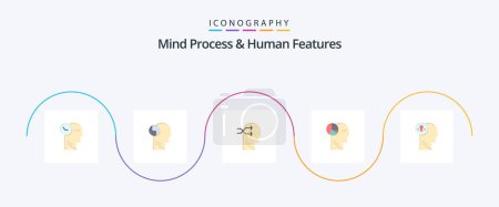 Téléchargez les illustrations : Mind Process And Human Features Flat 5 Icon Pack Including head. thinking. mental chang. mind. graph - en licence libre de droit