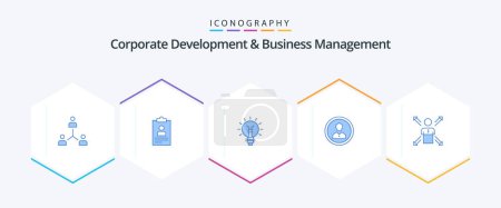 Illustration for Corporate Development And Business Management 25 Blue icon pack including light. idea. application. electrical. lightbulb - Royalty Free Image
