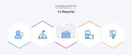 Illustration for Cv Resume 25 Blue icon pack including school. certificate. education. puzzle pieces. puzzle - Royalty Free Image
