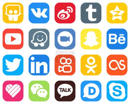 Illustration for 20 Unique Social Media Icons such as snapchat. meeting. tencent. video and waze icons. Gradient Icons Pack - Royalty Free Image