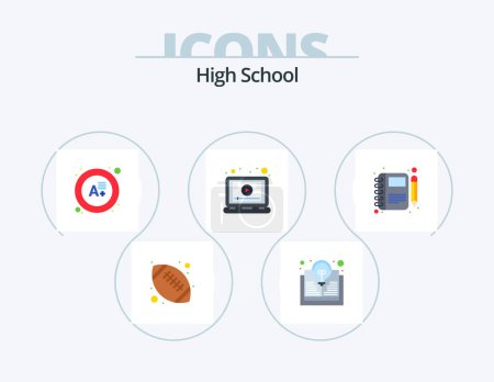 Illustration for High School Flat Icon Pack 5 Icon Design. note. diary. exam. screen. online - Royalty Free Image