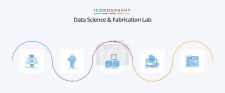 Ilustración de Data Science And Fabrication Lab Blue 5 Icon Pack Including computer. coder. test. box. stack - Imagen libre de derechos