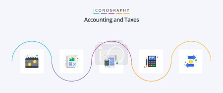 Illustration for Taxes Flat 5 Icon Pack Including chart. budget. rate. accounting. calculator - Royalty Free Image