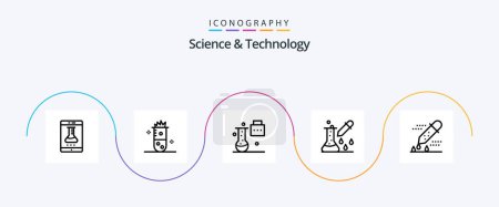 Illustration for Science And Technology Line 5 Icon Pack Including microbiology. chemical test. nuclear fission. science portfolio. science education - Royalty Free Image