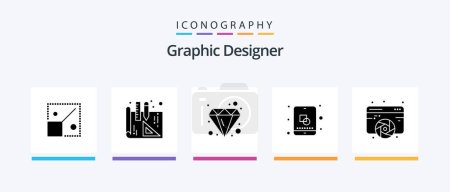 Téléchargez les illustrations : Graphic Designer Glyph 5 Icône Pack Inclus graphique. conception. diamant. design. mobile. Icônes créatives Design - en licence libre de droit