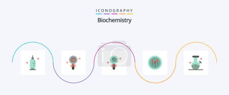 Téléchargez les illustrations : Biochimie Flat Pack de 5 icônes Processus inclus. chimie. laboratoire. biologie. biochimie - en licence libre de droit
