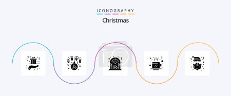Téléchargez les illustrations : Christmas Glyph 5 Icon Pack Including hot. cup. lights. coffee. fire-place - en licence libre de droit