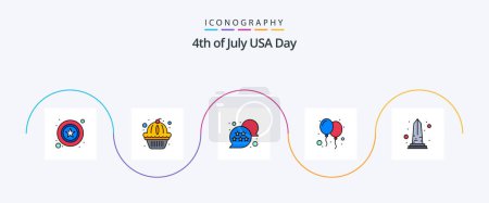 Illustration for Usa Line Filled Flat 5 Icon Pack Including monument. party. flag. day. balloons - Royalty Free Image