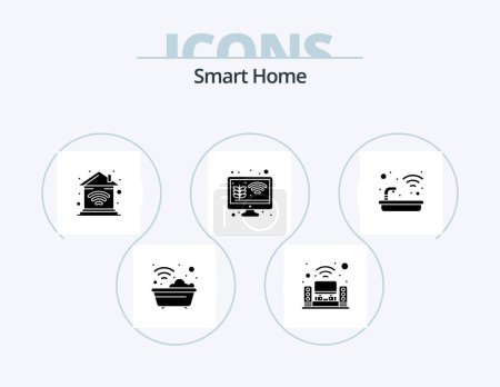 Ilustración de Smart Home Glyph Icon Pack 5 Icon Design. smart farm. growth. music system. gardening. wifi - Imagen libre de derechos