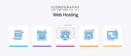 Illustration for Web Hosting Blue 5 Icon Pack Including . computer. home page. cloud. robot database. Creative Icons Design - Royalty Free Image