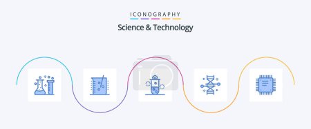 Téléchargez les illustrations : Science et technologie Blue 5 Icon Pack Y compris cpu. puce. la science. recherche génétique. génie génétique - en licence libre de droit