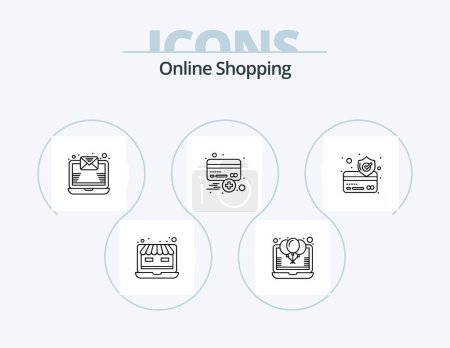 Illustration for Online Shopping Line Icon Pack 5 Icon Design. alert. payment. shopping. credit card. money - Royalty Free Image