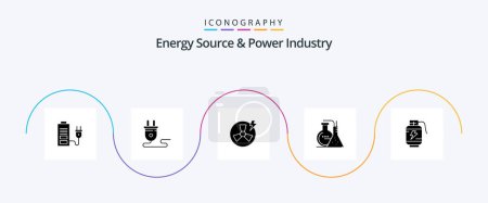 Ilustración de Fuente de energía e industria energética Glyph 5 Icon Pack Incluyendo acumulador. Laboratorio. reacción. fábrica - Imagen libre de derechos